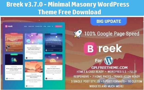 Breek v3.7.0 - Minimal Masonry WordPress Theme Free Download