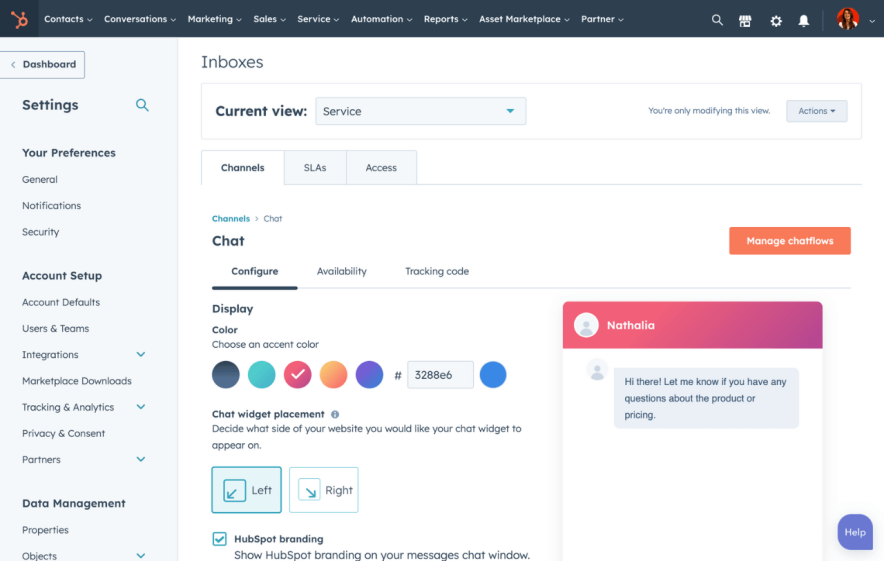 hubspot live chat free