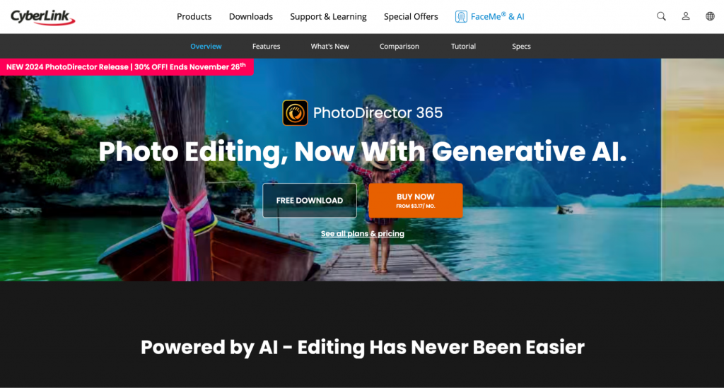 CyberLink PhotoDirector 365 landing page