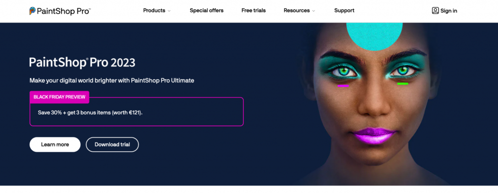 Coral PaintShop Pro landing page