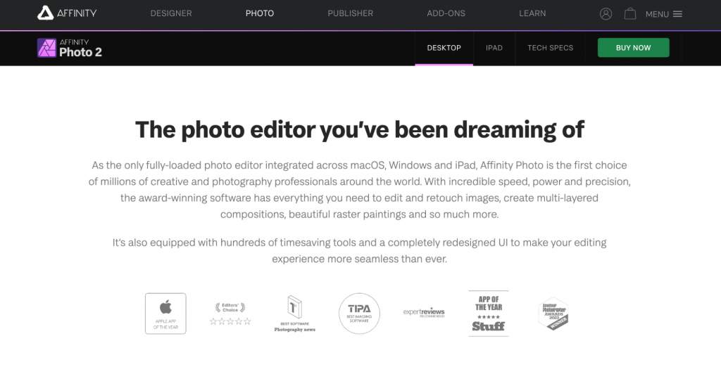 Affinity Photo landing page