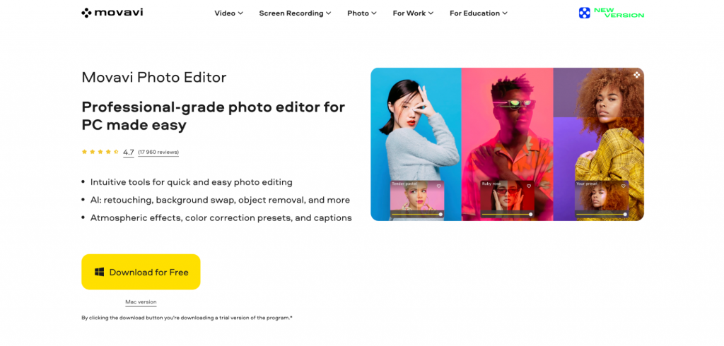 Movavi Photo Editor landing page