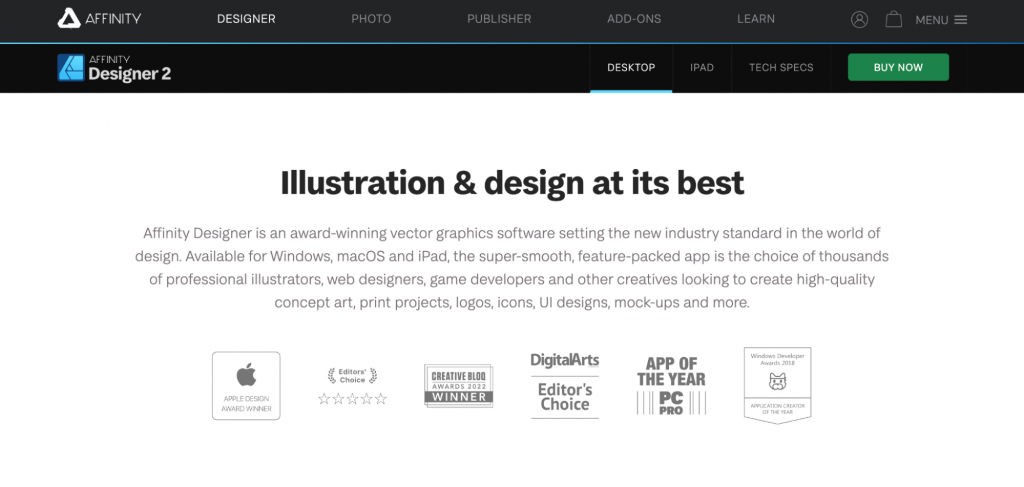 Serif Affinity Designer landing page