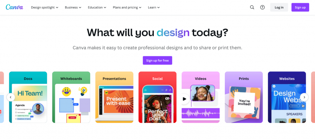 Canva landing page 