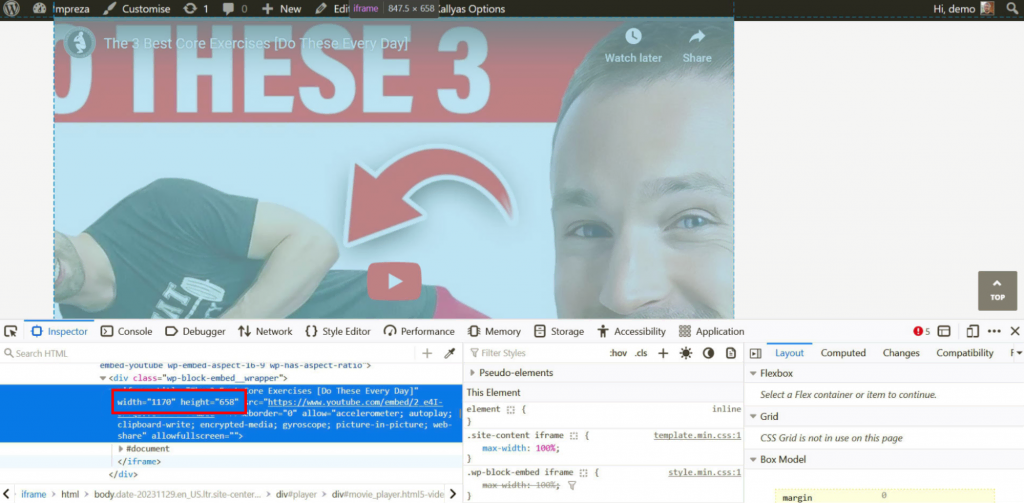 Defined image width and height on the Inspector tool.