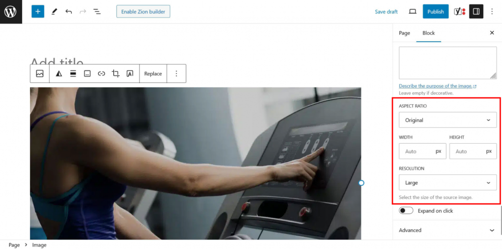 Specifying image width and height on the WordPress editor