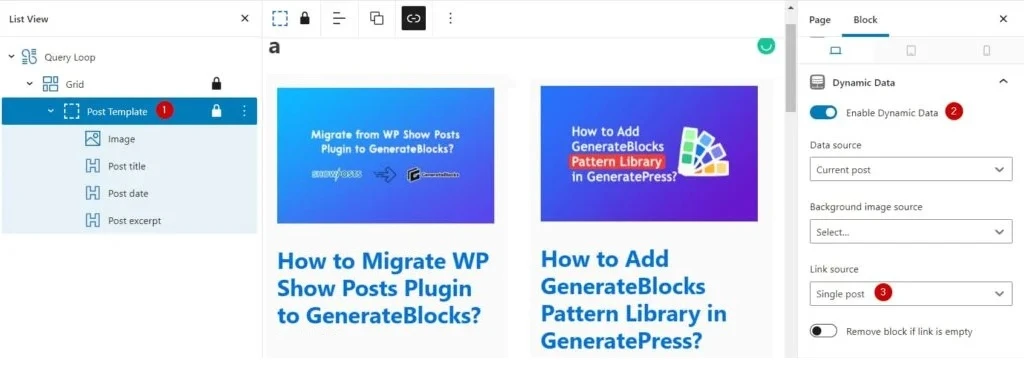 Make the entire block clickable using the GenerateBlocks free plugin